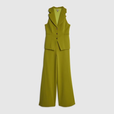 Green Sleeveless Ruched Waist Jumpsuit