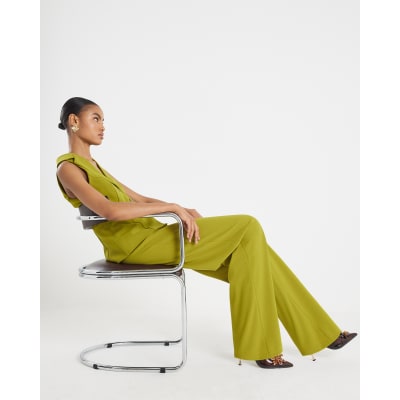 Green Sleeveless Ruched Waist Jumpsuit