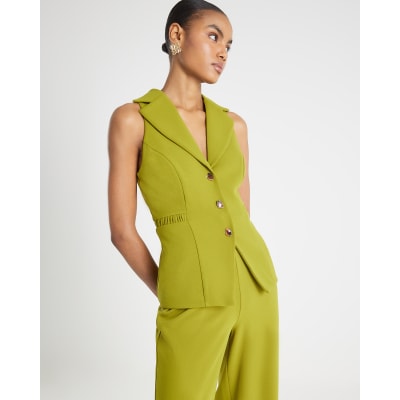 Green Sleeveless Ruched Waist Jumpsuit