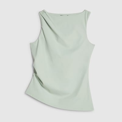 Green Sleeveless Slash Neck Top