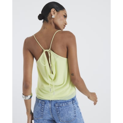 Green Sleeveless Studded Cowl Neck Cami Top