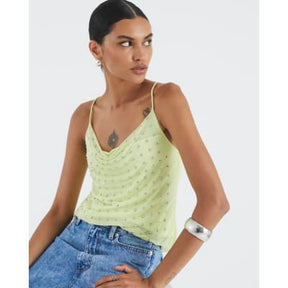 Green Sleeveless Studded Cowl Neck Cami Top
