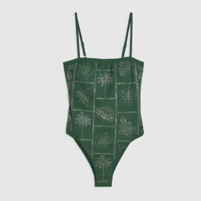 Green Strappy Embellished Swimsuit