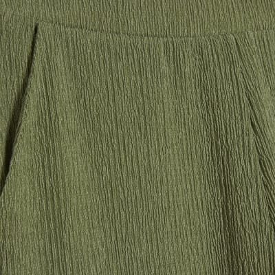 Green Textured Wide Leg Trousers