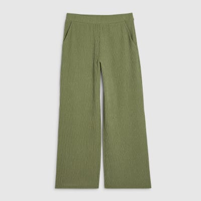 Green Textured Wide Leg Trousers