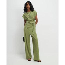 Green Textured Wide Leg Trousers