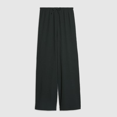 Green Textured Wide Leg Trousers