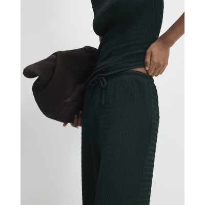 Green Textured Wide Leg Trousers