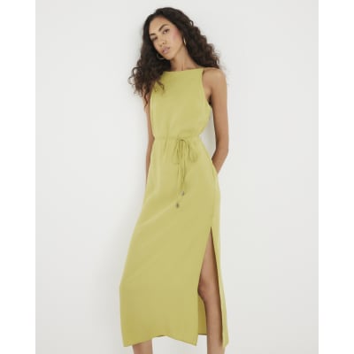 Green Tie Front Midi Slip Dress