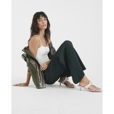 Green Wide Leg Side Striped Joggers