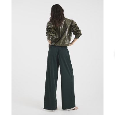 Green Wide Leg Side Striped Joggers