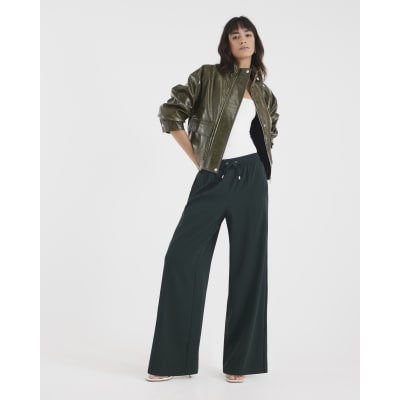 Green Wide Leg Side Striped Joggers