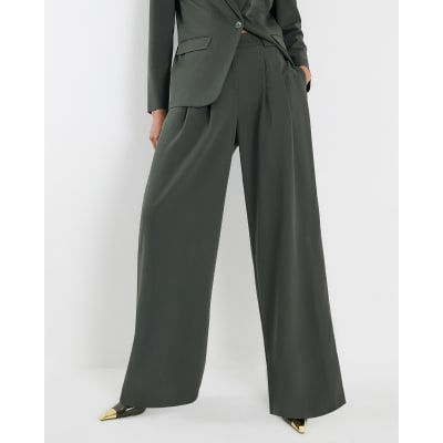 Green Wide Leg Tailored Trousers