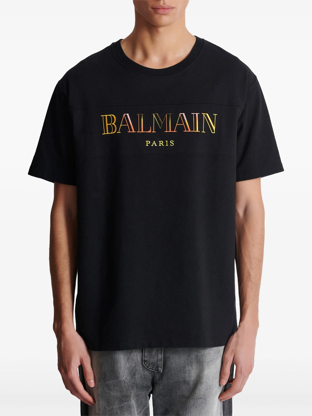Balmain Paris Multi-Coloured Embroidered Logo Oversized T-Shirt in Black