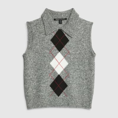 Grey Argyle Knit Tank Top