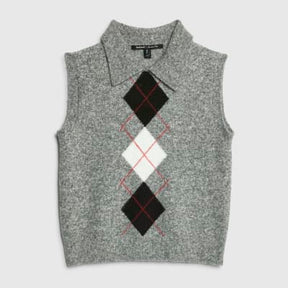 Grey Argyle Knit Tank Top