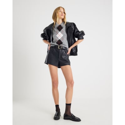 Grey Argyle Knit Tank Top