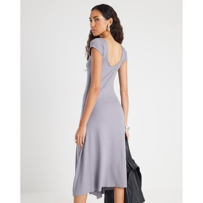 Grey Asymmetric Hem Midi Dress