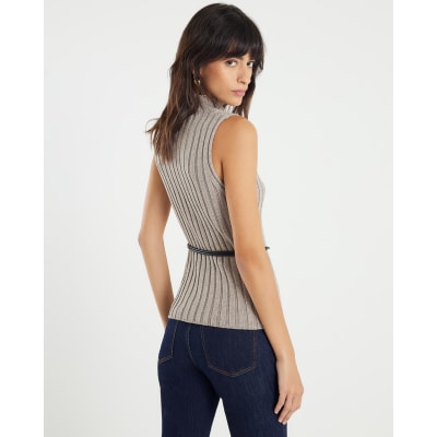 Grey Belted Knit ribbed tank top