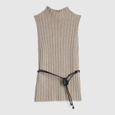 Grey Belted Knit ribbed tank top