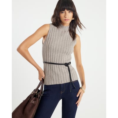Grey Belted Knit ribbed tank top