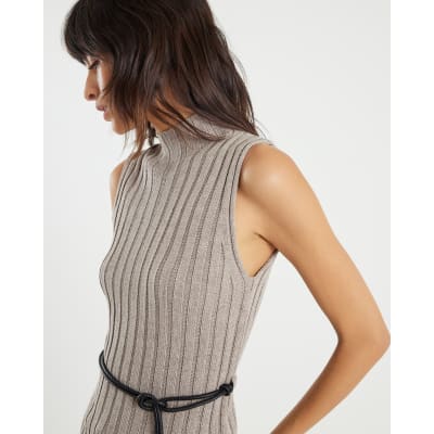 Grey Belted Knit ribbed tank top