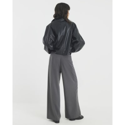 Grey Belted Wide Leg Trousers