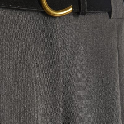 Grey Belted Wide Leg Trousers