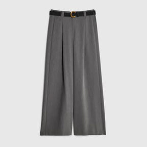 Grey Belted Wide Leg Trousers