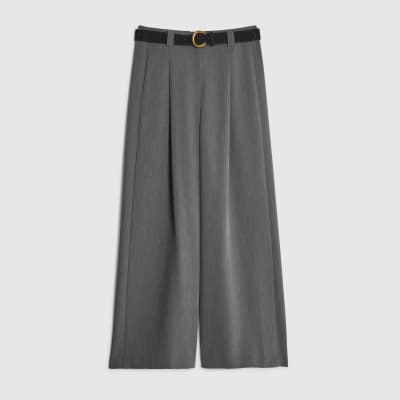 Grey Belted Wide Leg Trousers