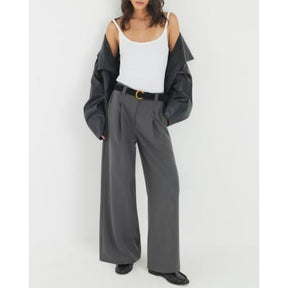 Grey Belted Wide Leg Trousers