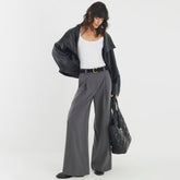 Grey Belted Wide Leg Trousers