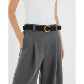 Grey Belted Wide Leg Trousers