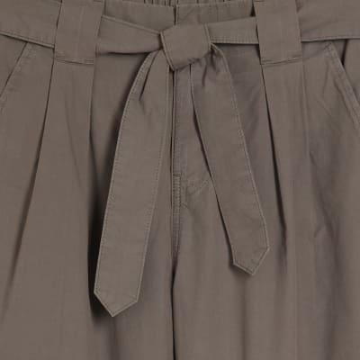 Grey Belted Wide Leg Trousers