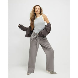 Grey Belted Wide Leg Trousers