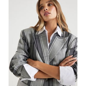 Grey Cinch Waist Check Blazer