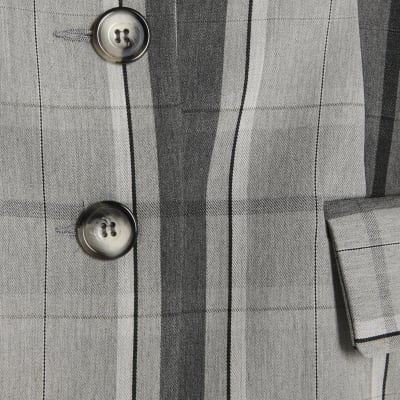 Grey Cinch Waist Check Blazer
