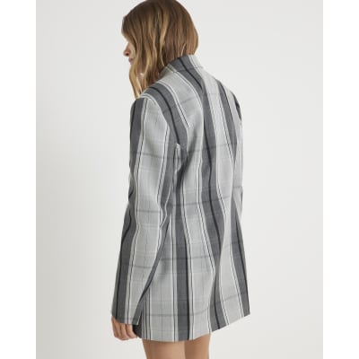 Grey Cinch Waist Check Blazer