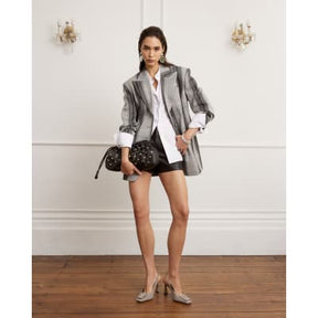 Grey Cinch Waist Check Blazer