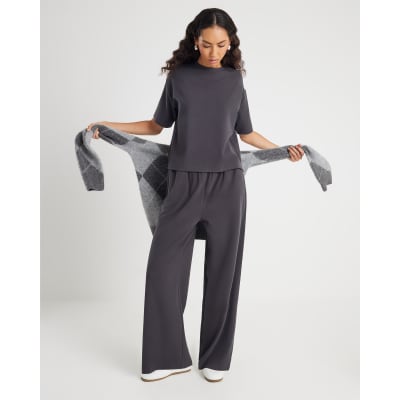 Grey Cosy Wide Leg Trousers
