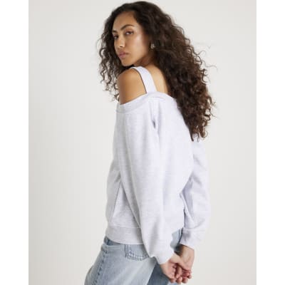 Grey Cut Away Cold Shoulder Detail Sweatshirt