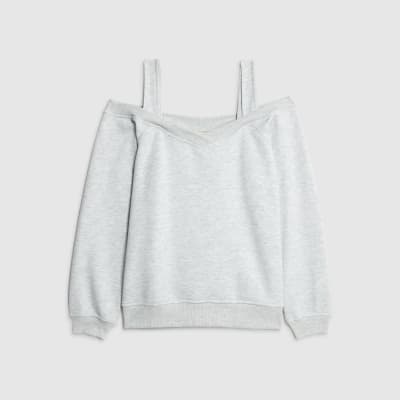 Grey Cut Away Cold Shoulder Detail Sweatshirt