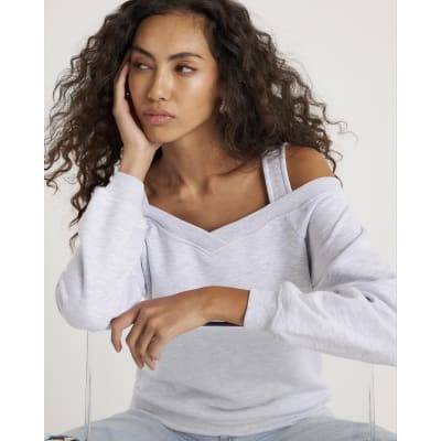 Grey Cut Away Cold Shoulder Detail Sweatshirt