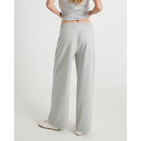 Grey Drawstring Pinstripe Wide Leg Trousers