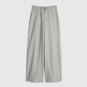 Grey Drawstring Pinstripe Wide Leg Trousers