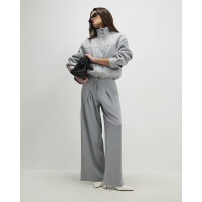 Grey Drawstring Wide Leg Trousers