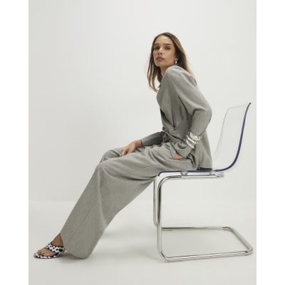 Grey Elasticated Wide Leg Trousers