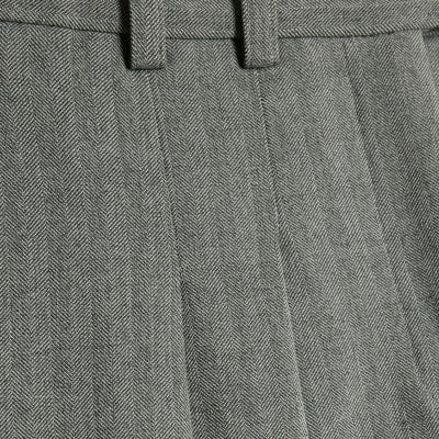 Grey Herringbone Wide Leg Trousers