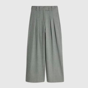 Grey Herringbone Wide Leg Trousers