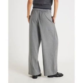 Grey Herringbone Wide Leg Trousers